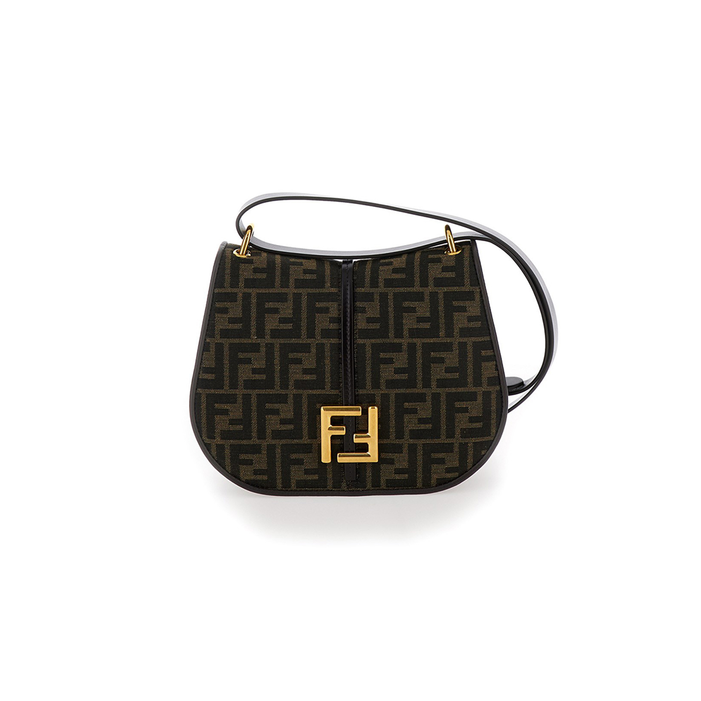 F**di ''c''mon medium'' brown satchel bag with ff logo in ff jacquard fabric woman 8622al (25*20*7cm)